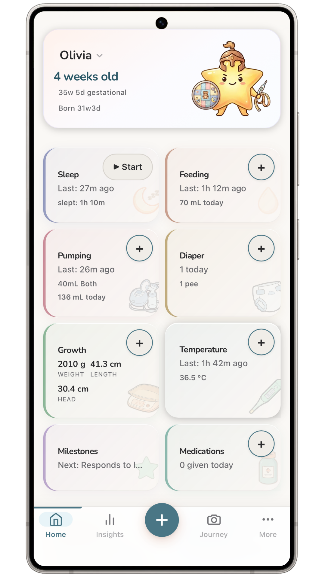 Preemie Companion home screen